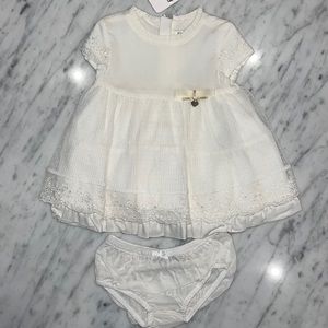 New Mayoral Baby Girl White Lace and Ruffle Dress and Bloomer Set